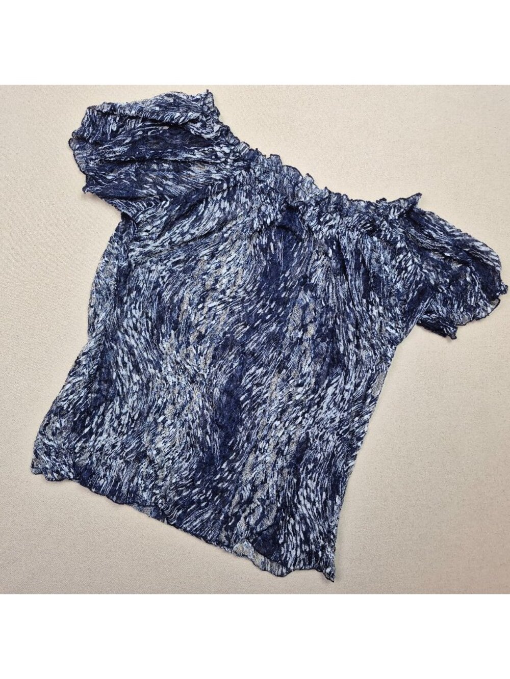 Travel Smith Women's Navy/Wht Lace Mesh Short Sleeve Stretchy Overlay Tunic Sz L
